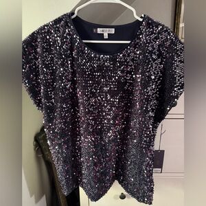 Jennifer Lopez purple Sequin Short Sleeve Crew Neck Top